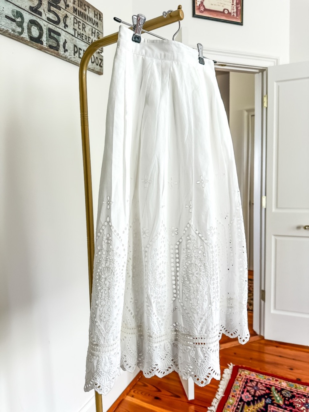 French Connection White Eyelet Midi Skirt Sz 4 Cotton Scalloped Hem